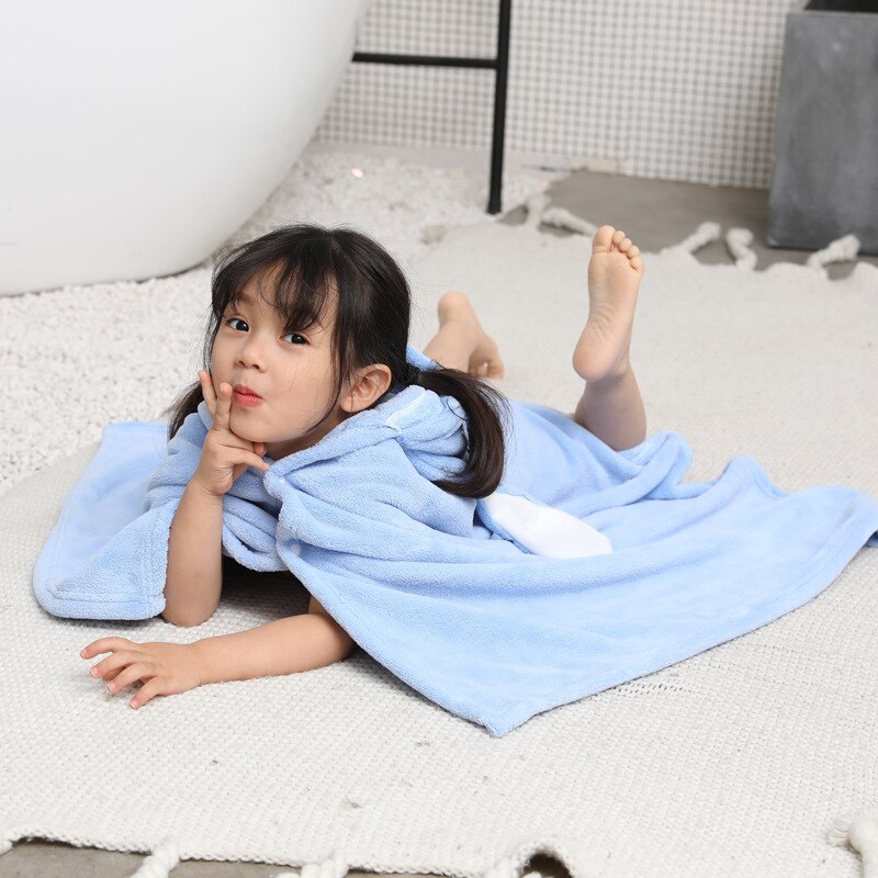 Toalla de baño con capucha para bebé, albornoz suave de lana de Coral para recién nacido, manta de absorción de agua infantil, Animal de dibujos animados: rabbit blue