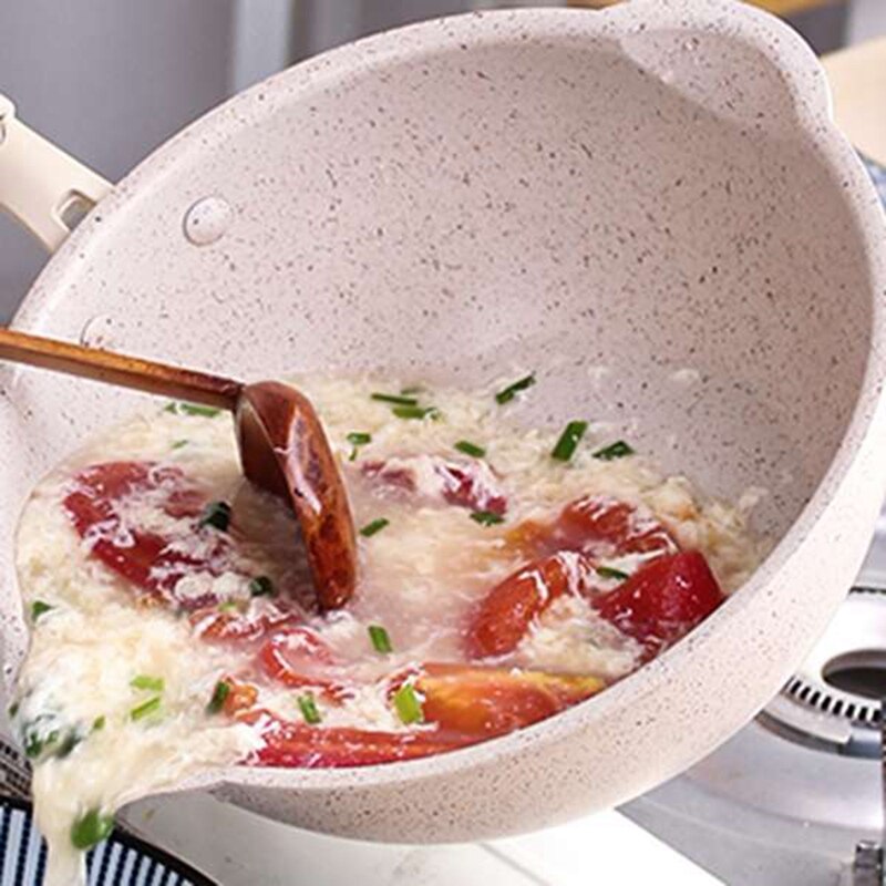 Verdikte Bodem Steen Koekenpan Multifunctionele Non-stick Pannen Diepe Nougat Pot Wok Pan Met Glazen Deksel 20Cm
