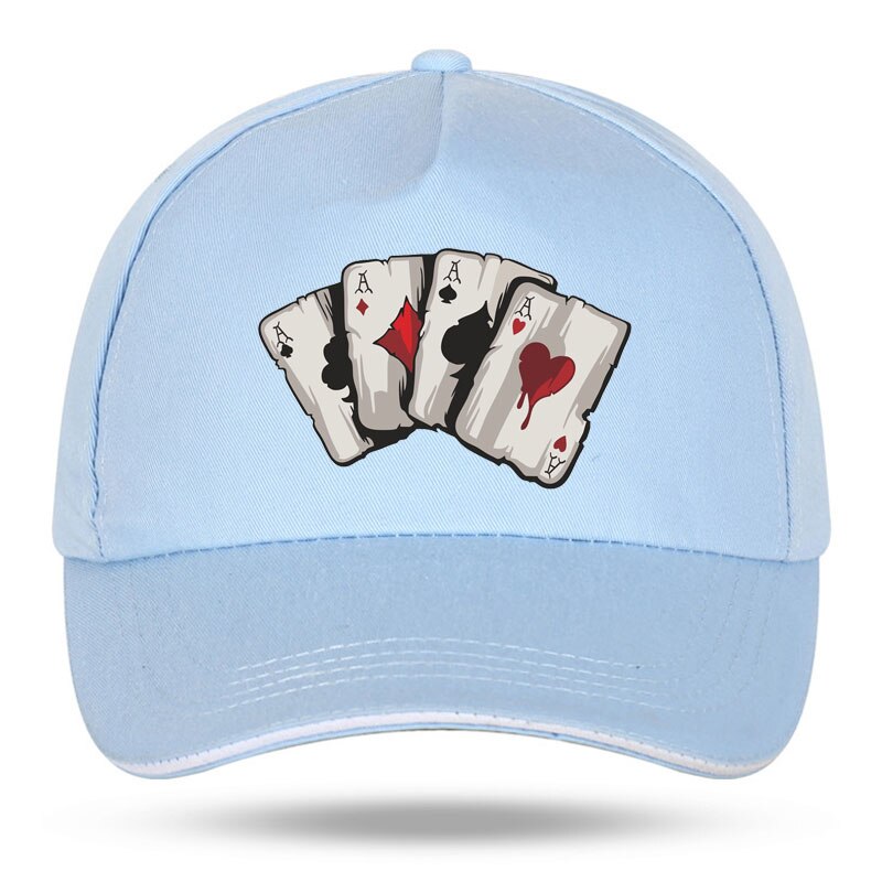 Sommer brand poker spar en interessant print herre baseball kasketter afslappet hip hop bomuld kvinder trucker cap velcro hat: Himmelblå
