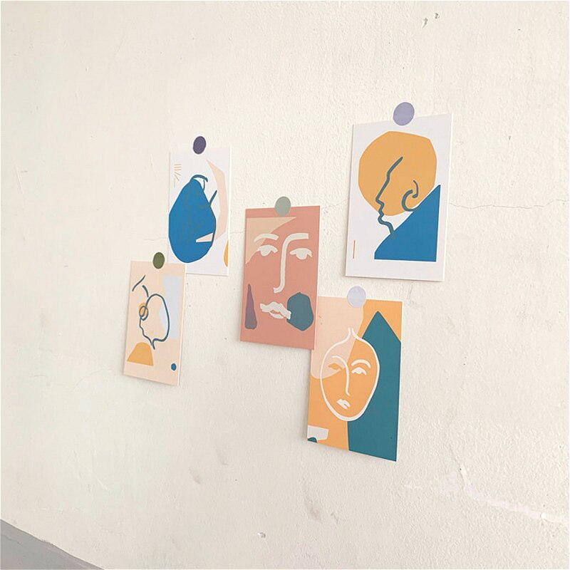 5pcs Abstrct Art Decoration Card Morandi Color Postcard Small Painting Poster DIY Room Wall Sticker Photo Props Stationery