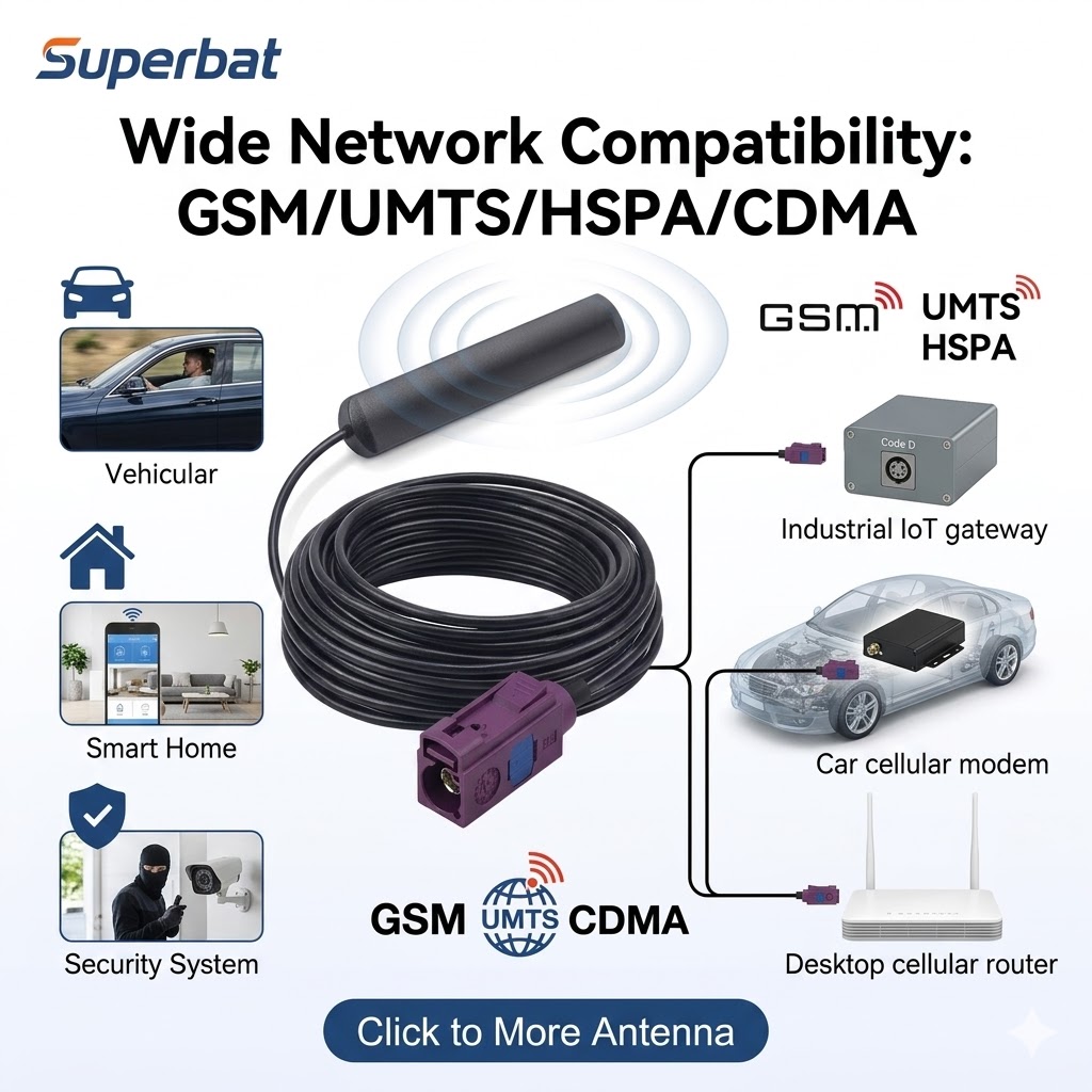 Superbat 2dbi 824-960Mhz 1710-1990Mhz GSM/UMTS/HSPA/CDMA Antena Fakra D Jack Conector RG174 3M Cabo