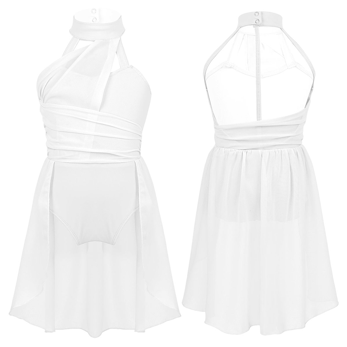 Lyrical Dance Leotard Dress for Girls Halter Cutouts Tulle Tutu Skirts Modern Ballet Dancewear Latin Jazz Ice Skating Costume