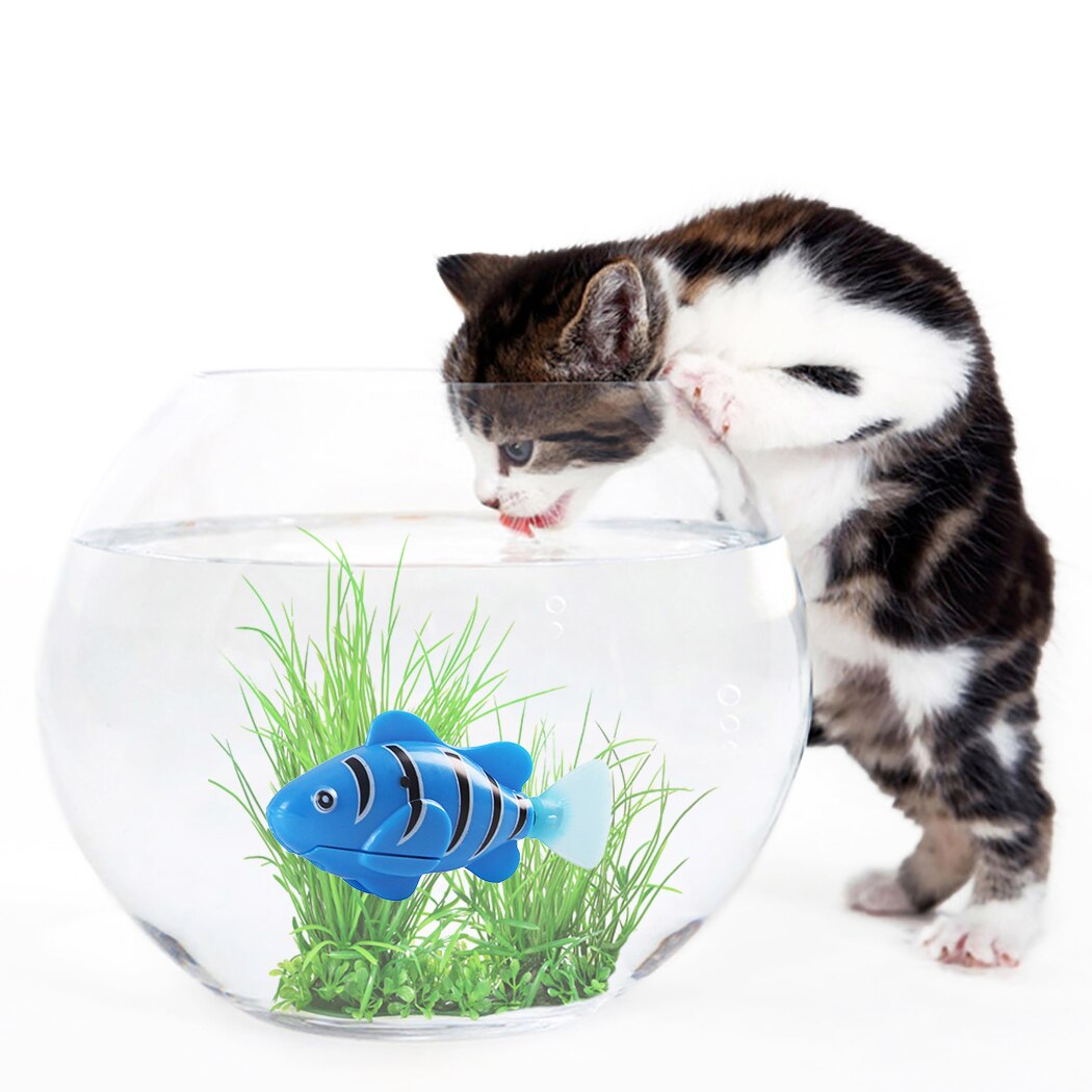 Juguete de peces y gatos para nadar, alimentados por batería, LED activado, pez, Gato de juguete, juguetes de peces con destornillador de maleza acuática para gatos: A