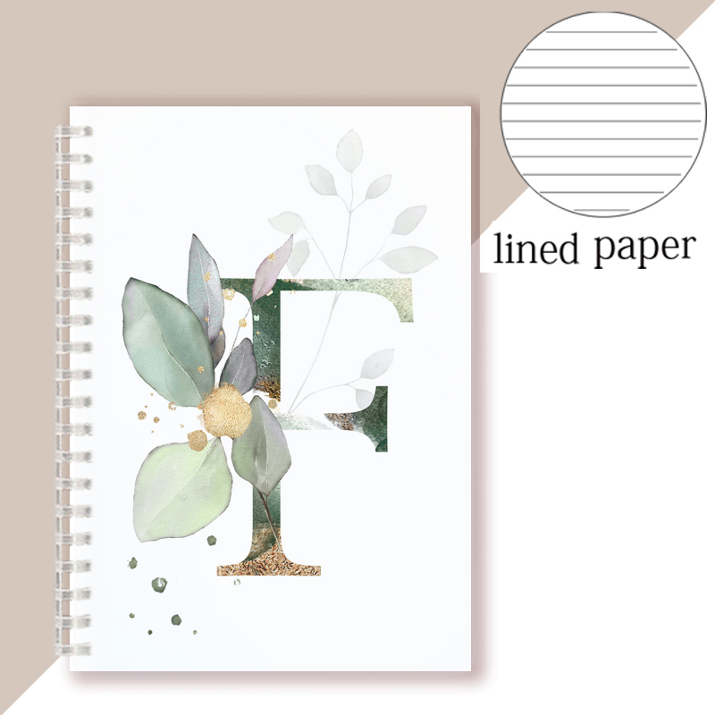 Lined Page Spiral Notebook Initial Alphabet Letters Note Book Writing Pads Majuscule Letter With Flower Personality Name: Light Grey