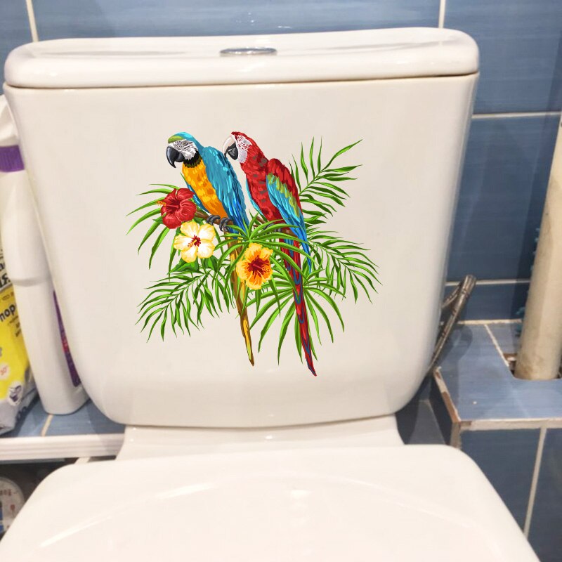 Zttzdy 26.5 cm× 25.8cm håndtegnet papegøje wc-indretning toiletklistermærker boligvægtilbehør  t2-0814