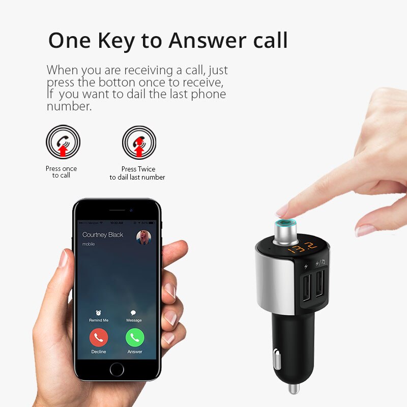 Vanjew  c27a bil bluetooth  mp3 afspiller fm sender 2 usb porte fm modulator radio sender hånd freecall spændingsdetektering