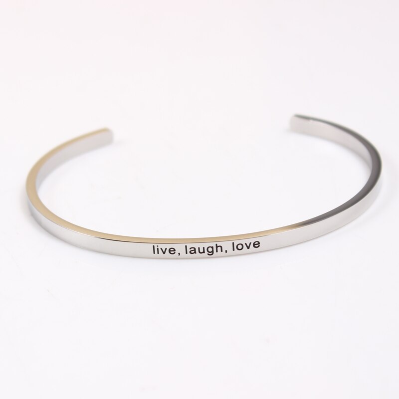Stainless Steel Bar Engraved Positive Inspirational Quote Cuff Bangle Mantra Bracelet for Women Best Christmas
