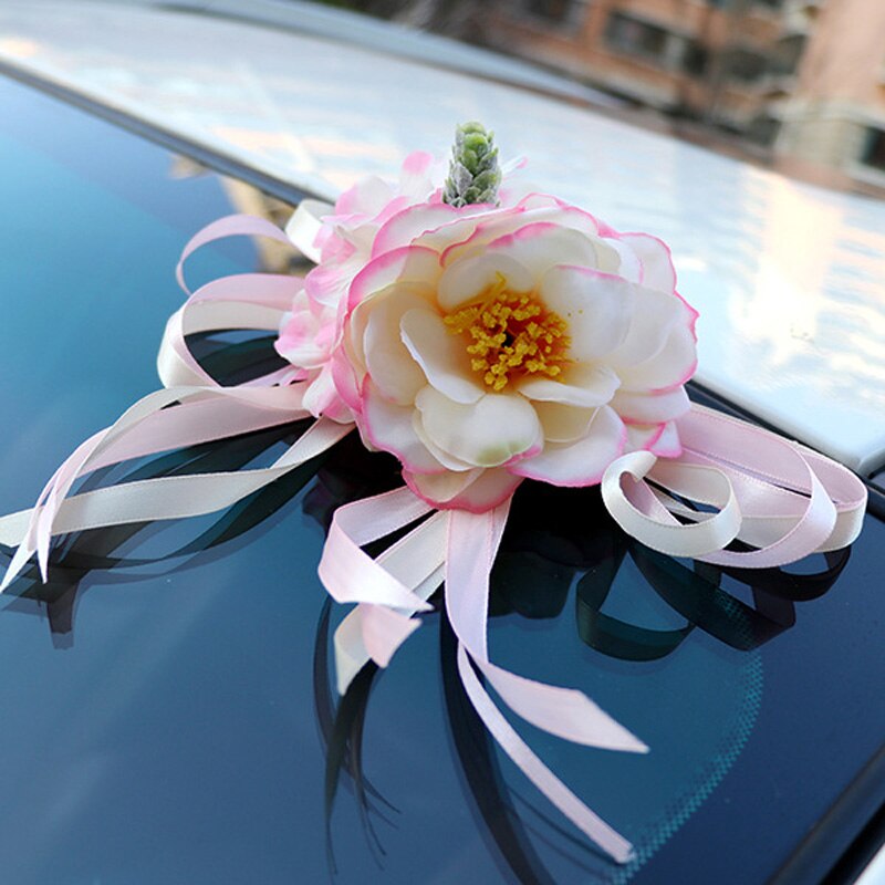 Bridal Auto Spiegel Deur Decoratie Zijden Lint Bloem Bruiloft Kunstbloemen HG99