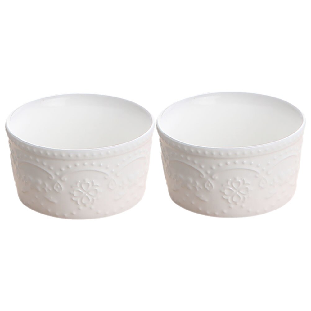 2pcs Ceramic Baking Bowl Kitchen Steamed Egg Bowl Pudding Bowl Kitchen Baking Tool