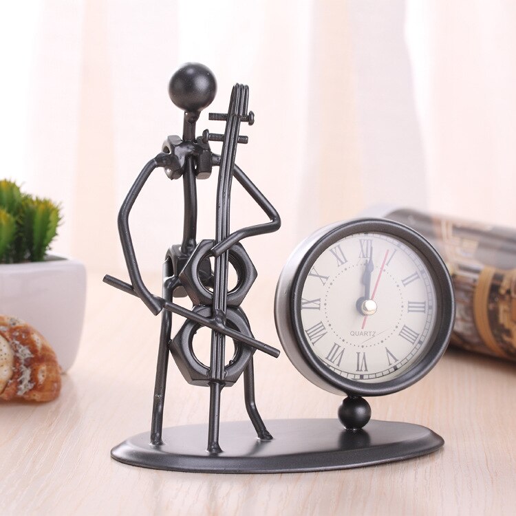 Small Alarm Clock Iron Stainless Steel Personality Retro Table Bedroom Horloge Home Decoration: F