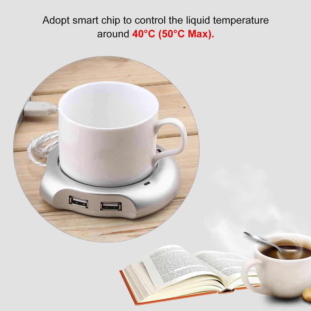 Drank Cup Zilver 4 Port Usb Hub Koffie Kop Mok Warmer 50 °C Max Vloeibare Temperatuur Elektrische Warmer Voor pc Heater Pad