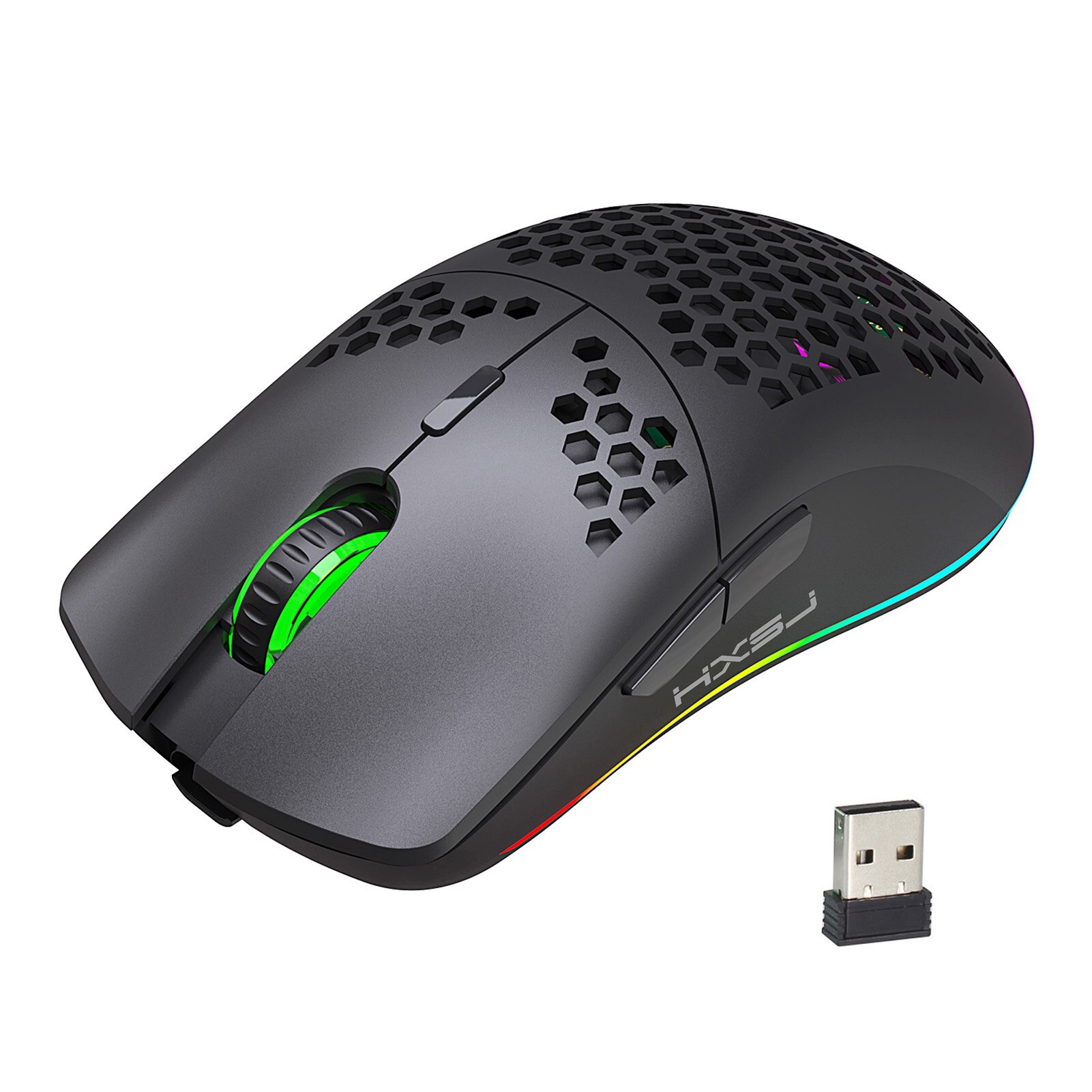 HXSJ T66 RGB 2.4G Wireless Gaming Mouse RGB Lighting Charging Mouse with Adjustable DPI Ergonomic for Desktop Laptop: black