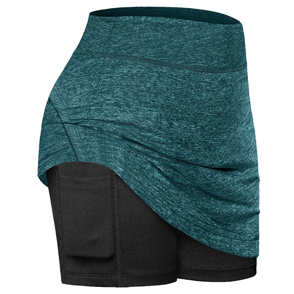 Sport Runing Shorts Shorts Voor Vrouwen Tennis Rokken Run Innerlijke Shorts Elastische Sport Golf Zakken Skorts: green / XL