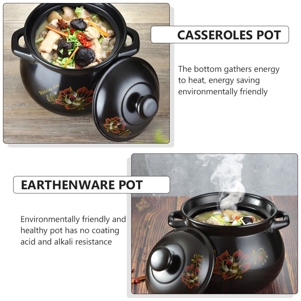 1pc Kitchen Ceramic Stew Pot with Lid Ceramic Earthen Pot Home Stockpot