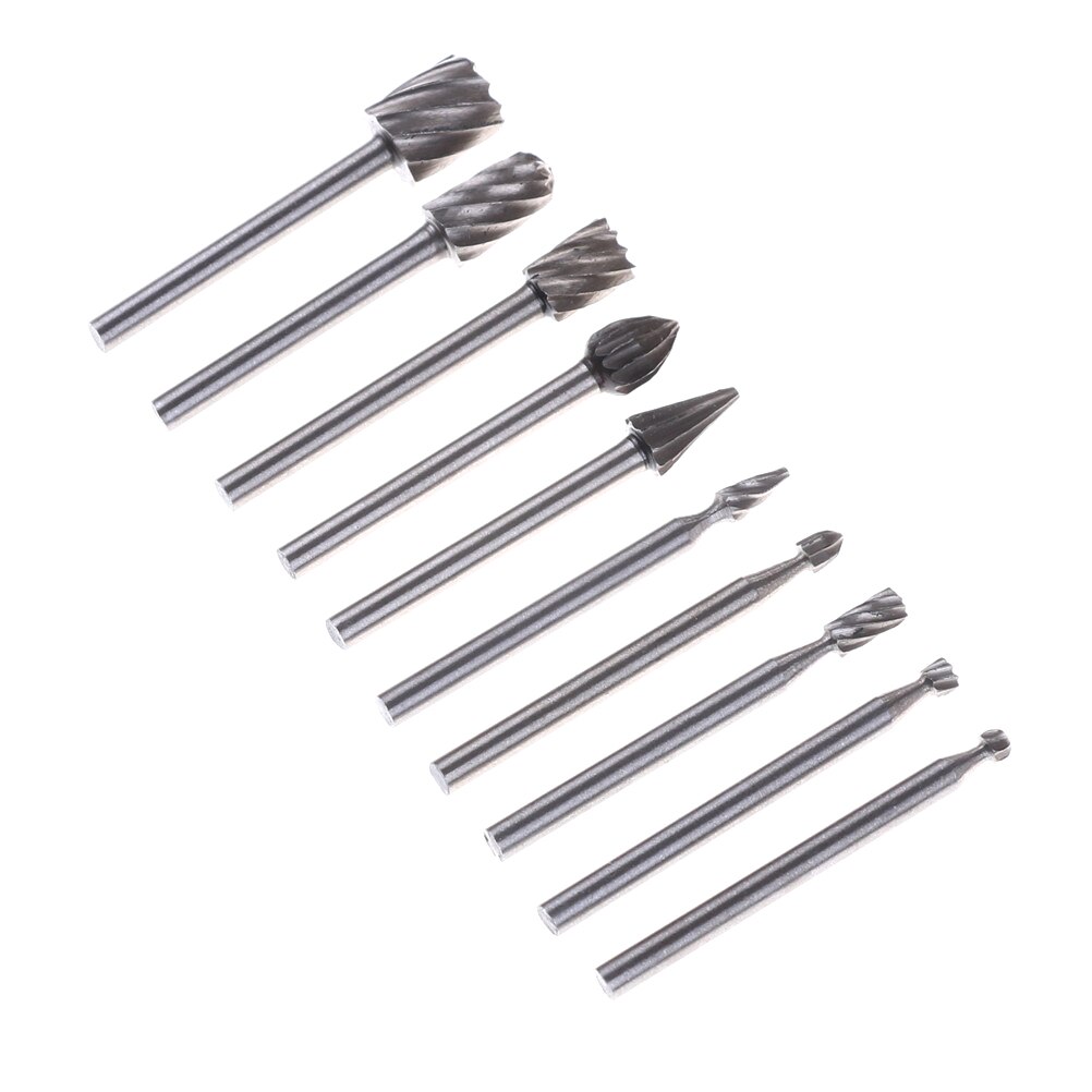 10 Pieces Routing Router Drill Bits Set Carbide Rotary Burrs Tools Wood Stone Metal Root Carving Milling Cutter