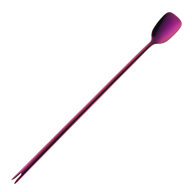 Cuillère à glace en acier inoxydable, cuillère à mélanger, Long ustensile à Cocktail fourchettes à fruits remuer outil à vin 1 pièce: Purple -1Pc