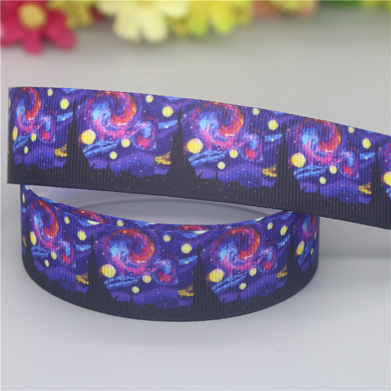 DHK 50yards Zebra Leopard Galaxy Printed Grosgrain Ribbon Accessories Material Headwear Decoration DIY Sewing Craft S2096