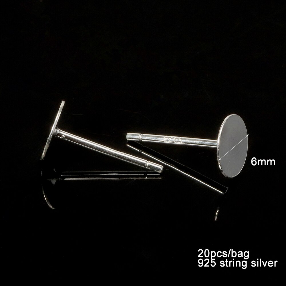 20pcs 925 Sterling Silver Earrings Settings 3/4/5/6/8mm Blanks Round Base for Cabochon Stud Earring Flat Ear Post Pure Silver: 6mm Flat Pad