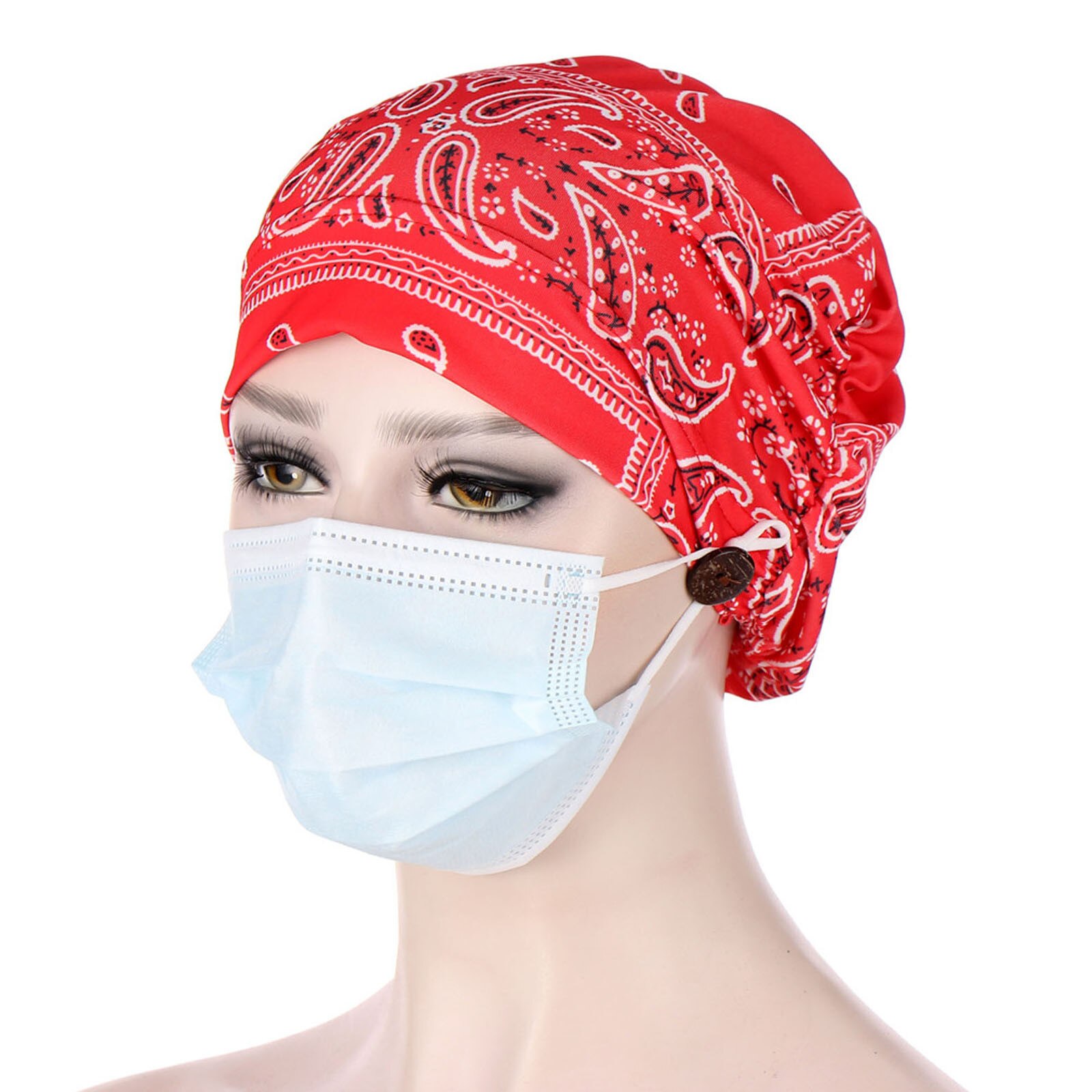 Women's hats with buttons Indian nurses work men's hats Muslim cancer chemical hats beanies wrap caps: D
