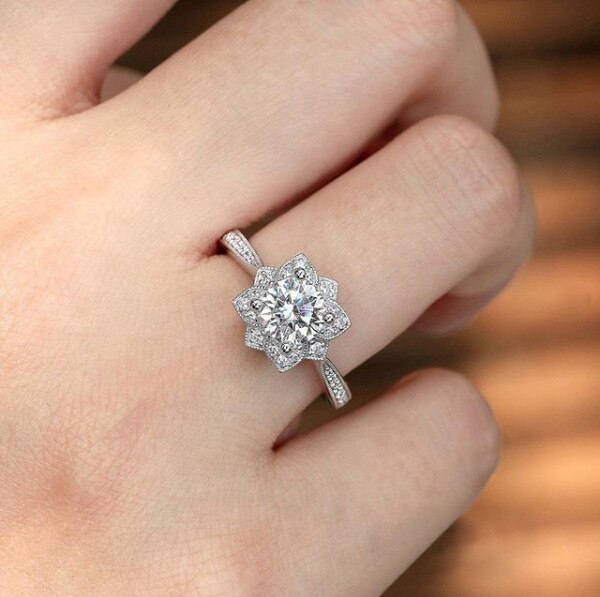 Trendy Snowflake Crystal Wedding Rings For Women Flower Leaf Silver Color Luxury AAA White Cubic Zircon ring jewerly: 9