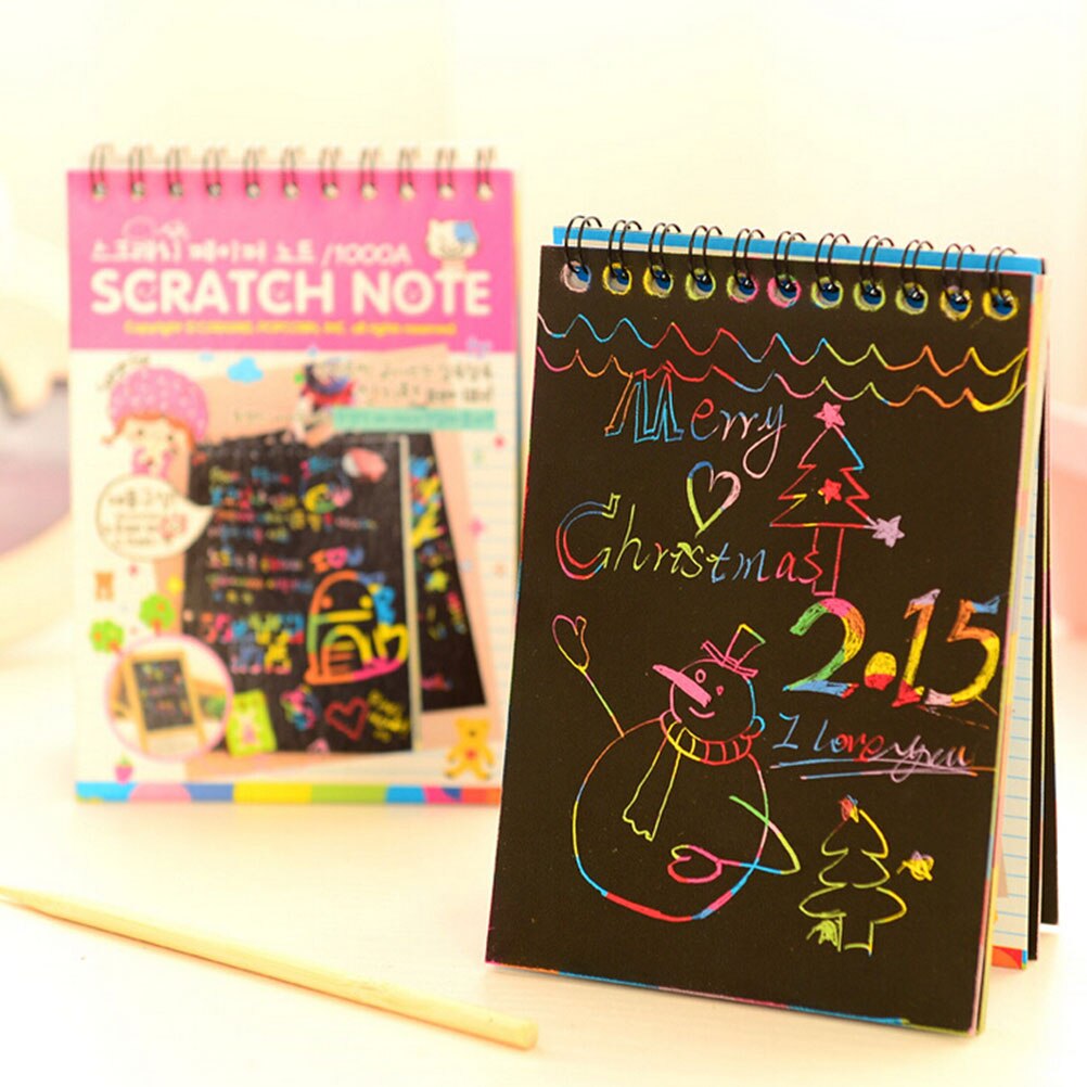 Cuaderno mágico para rascar para niños, libreta con grafiti de páginas negras, libreta para pintar y dibujar