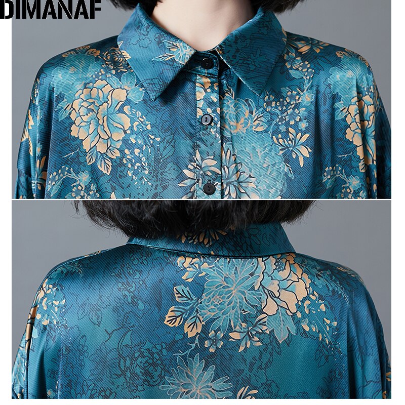 Dimanaf plus size kvinder kjole dame vestidos vintage tøj silke løst afslappet print blomstret maxi kjole efterår 5xl 6xl