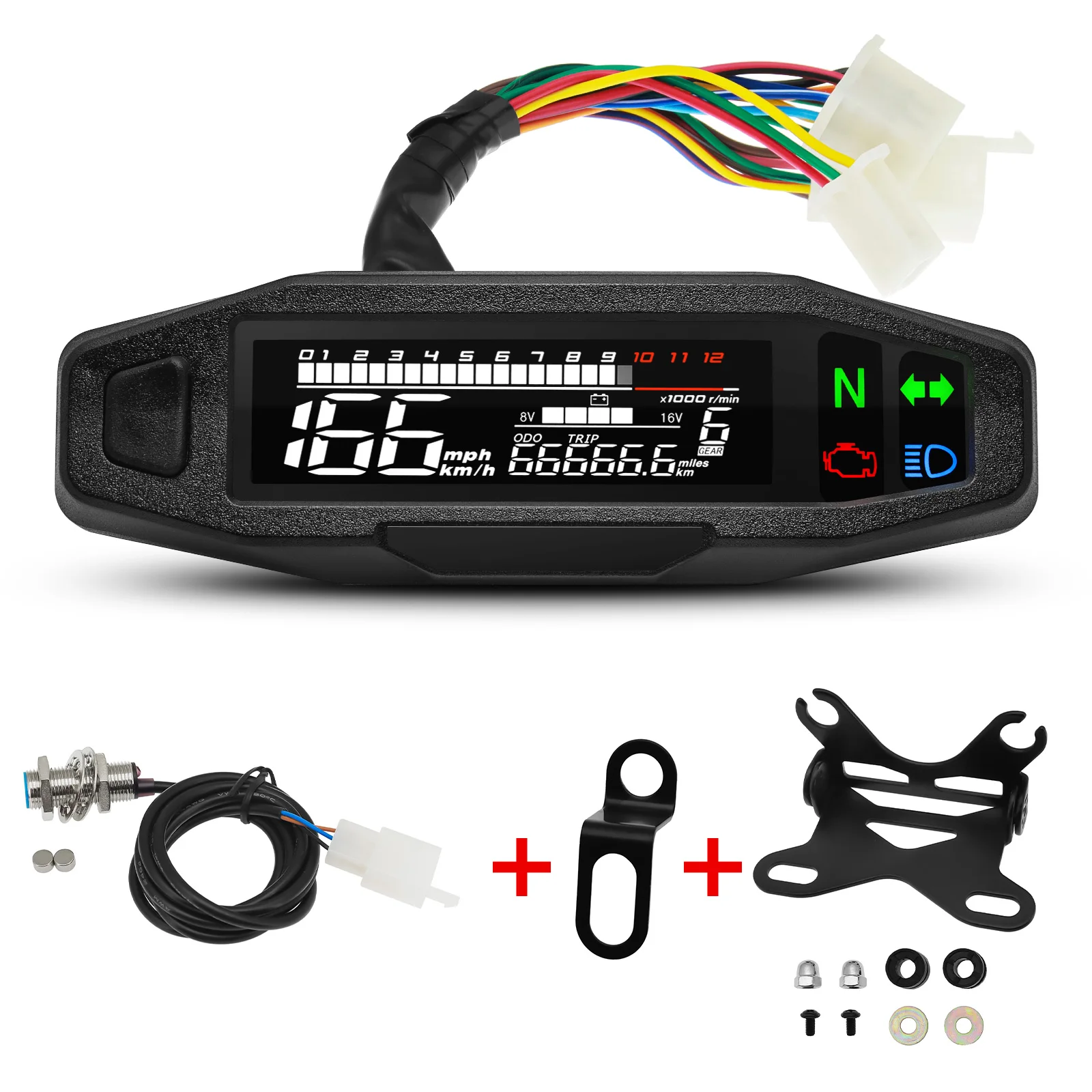 Instrumento medidores digitales universales, velocímetro de Moto, tacómetro Digital, odómetro, Sensor de instrumento, medidor de velocidad, tacómetro: Rojo