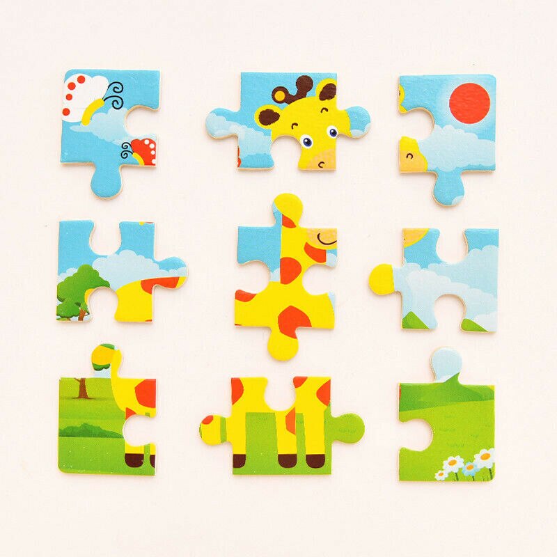 Nuovo Del Bambino Educativi Per Bambini Prima Educazione Giocattolo di Legno Piccolo 9-Pezzo di Puzzle Puzzle Puzzle Di Cartone Animato Animale Giocattoli Delle Ragazze Dei Ragazzi