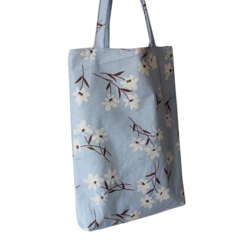 Floral Printed Casual Tote Large Capacity Female Handbags Single Shoulder Shopping Bags Daily Use Women Canvas Beach Bag: Light Blue