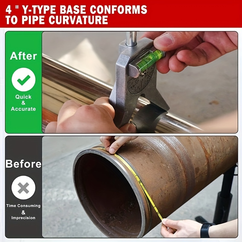 Pipe Center Finder Measure Pipe Diameter With Adjustable Dial Bubble Protractor 4" Y-Type Safety Pipe Marker Centering Head Tool