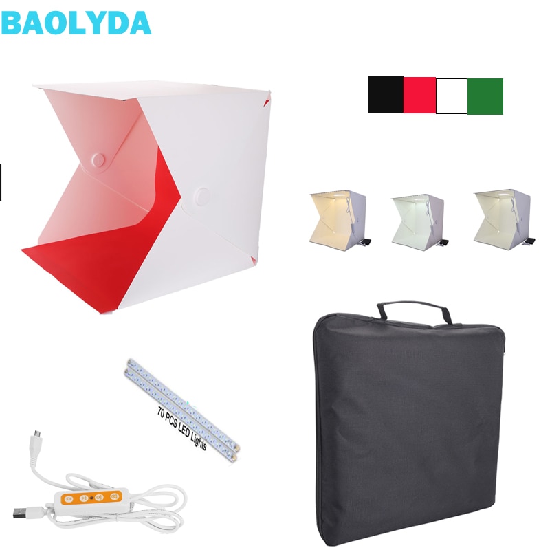 Baolyda 40cm 2 LED Foto Doos Mini Studio Fotografie Light Box Whitebox met Licht & Helderheid Instelbaar en 4 studio Achtergrond