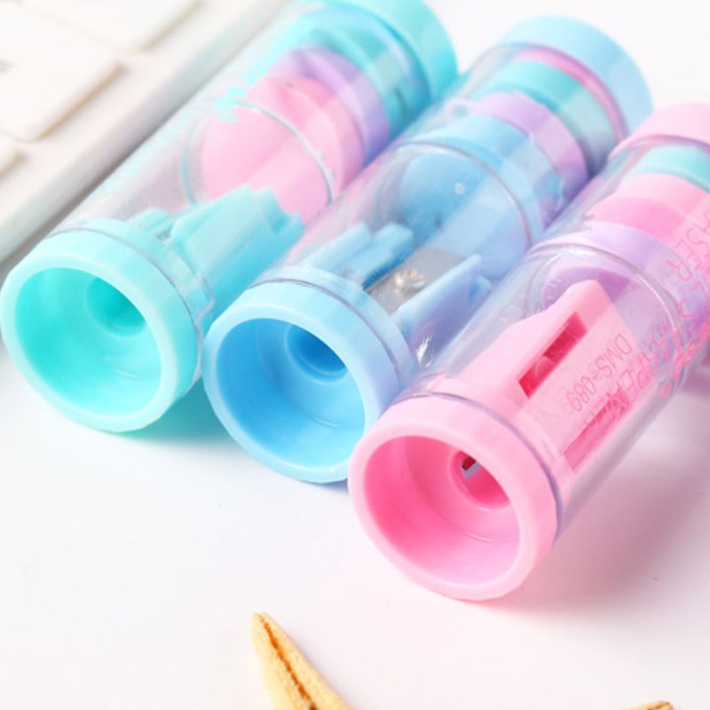 Sacapuntas de Color caramelo con gomas de borrar, sacapuntas Kawaii para niñas, , útiles escolares
