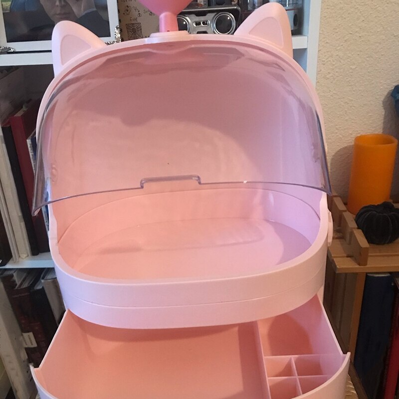 Cat Shape Plastic Makeup Storage Box Cosmetic Organizer Make Up Container Desktop Sundry Storage Case