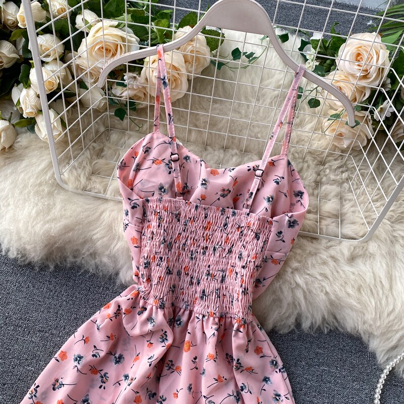 Mono individual Floral de verano para mujer, monos playeros Vintage estilo bohemio, pantalones fruncidos de pierna ancha cortos, monos con estampado de gasa