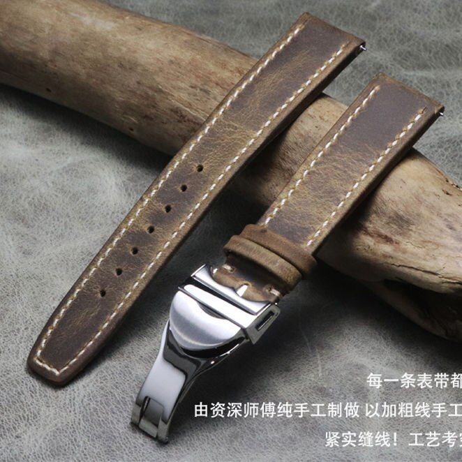 Bracelet de montre Vintage marron fait main en cuir de cheval fou 20mm 21mm 22mm bracelet de montre en cuir de veau véritable pour IWC: A / 21mm