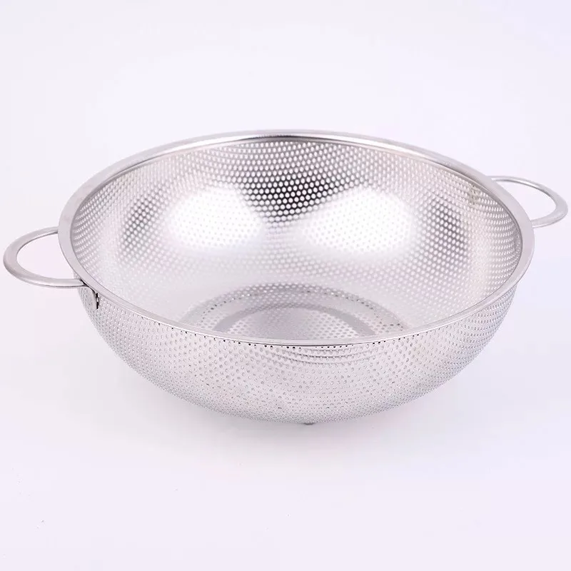 stainless steel round hole basket fruit drain rice Mesh Sifter Colander Strainer Sieve Rice Food Basket Cleaning Kitchen Clips