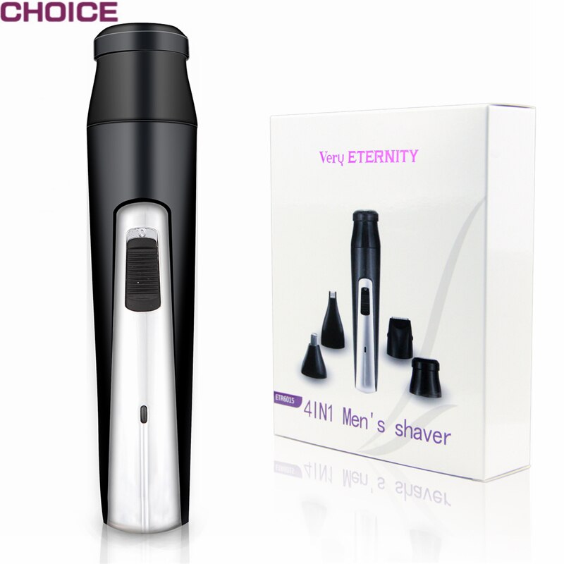 4 IN 1 Man Shaver Nose Ear Hair Trimmer Sideburns Face Beard Cordless USB for Home & Travel Black Multifunctional Remover