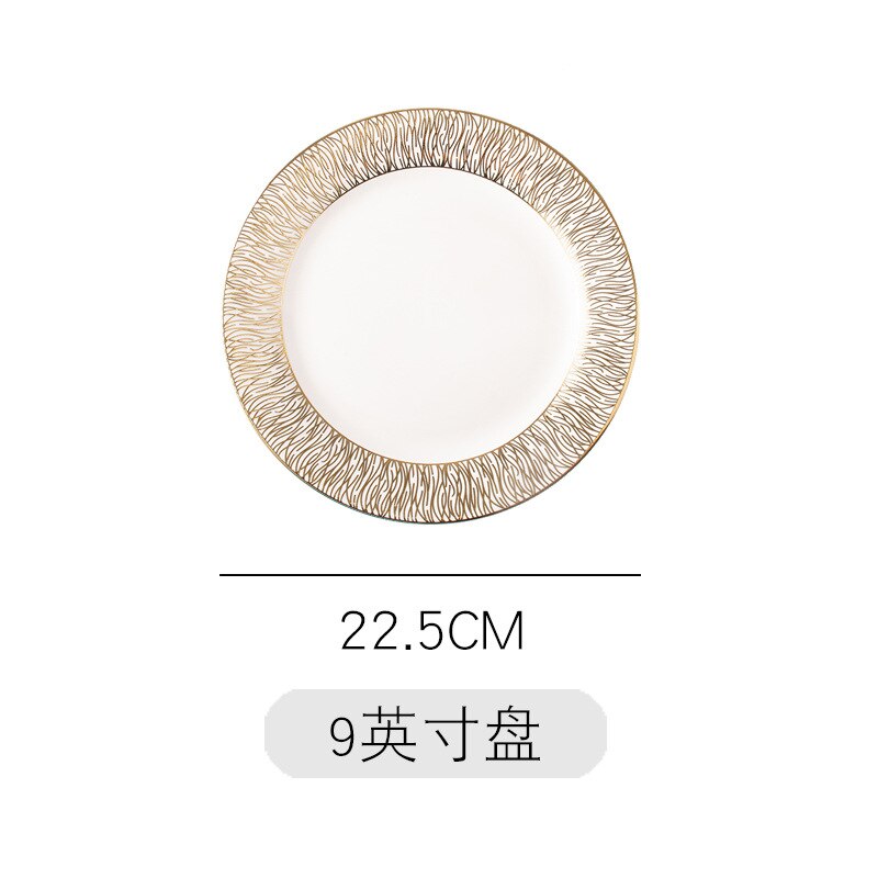 Vaisselle or bord assiette ensemble de luxe cuisine en céramique Restaurant placement nordique Style Steak Western pâtes assiettes Plates: 9 inch plate C