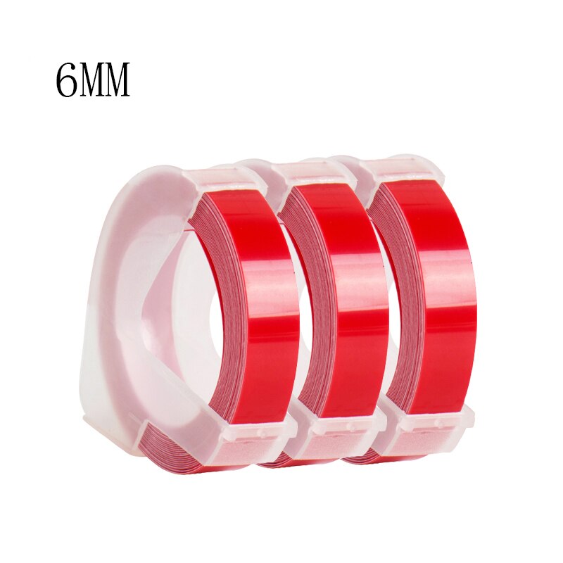 Yance 3pcs red 9MM 6MM 12MM 3D Embossing Tape for Dymo Embossing Label Maker PVC label Dymo Tape for Motex E101: 6MM red