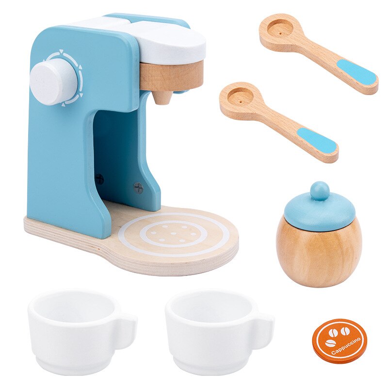 3d træ børn køkkenartikler legetøj simulering træ kaffemaskine brødrister maskine pige legehus rollespil pædagogisk legetøj: Mr kaffemaskine