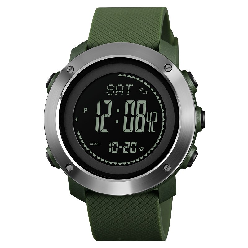 Relojes deportivos profesionales para exteriores, reloj electrónico Digital con brújula de mujer para hombre, podómetro, reloj de presión, reloj Masculino: Army Green White