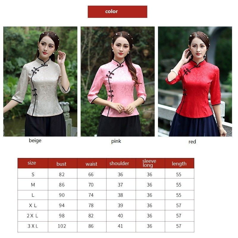 Chinese Tops Blouse Tang Ancient Chinese Style Seven Sleeve Cheongsam Shirts Jacket Tea Service Chinese Clothing Store Plus Size