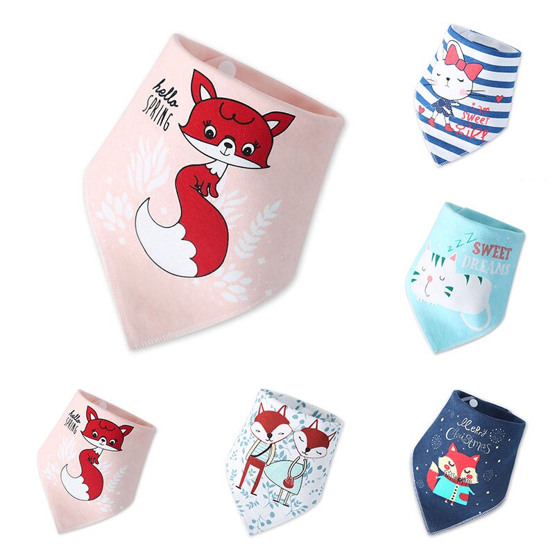 Cotton Newborn Baby Bibs Cartoon Fox Baby Feeding Burp Cloths Stuff Bandana Bibs Smock Scarf Boy Girl Toddler Infant Bib