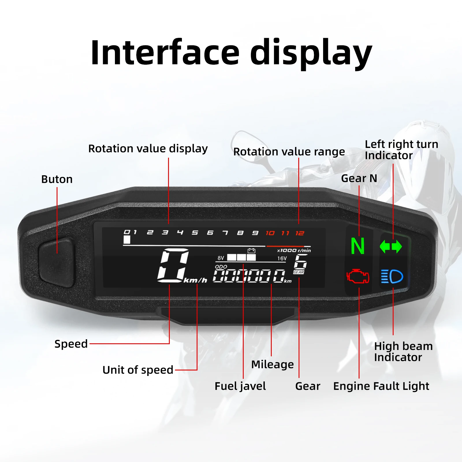 Instrumento medidores digitales universales, velocímetro de Moto, tacómetro Digital, odómetro, Sensor de instrumento, medidor de velocidad, tacómetro