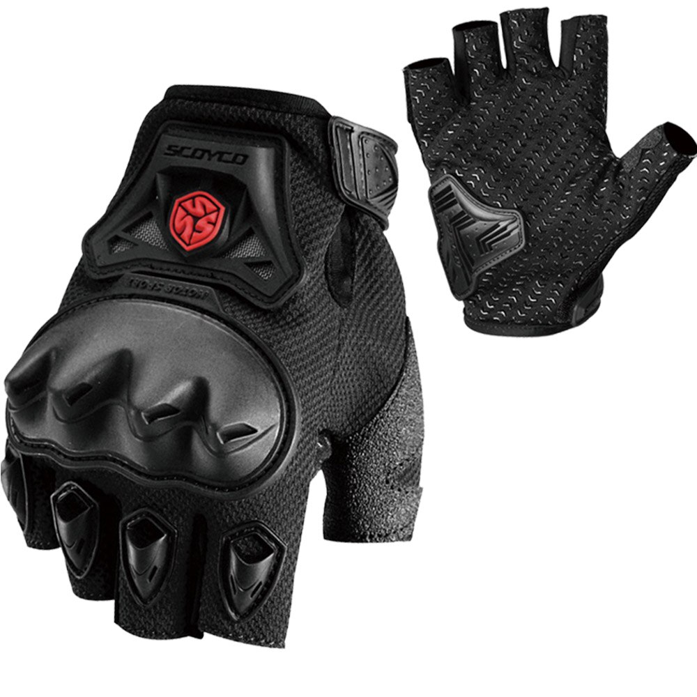 SCOYCO MC29D Half Hand Glove Motorcycle Protective Breathable Finger Fingerless Glove Anti-skip Cycling Grip Motorcycle Gloves: RED / M