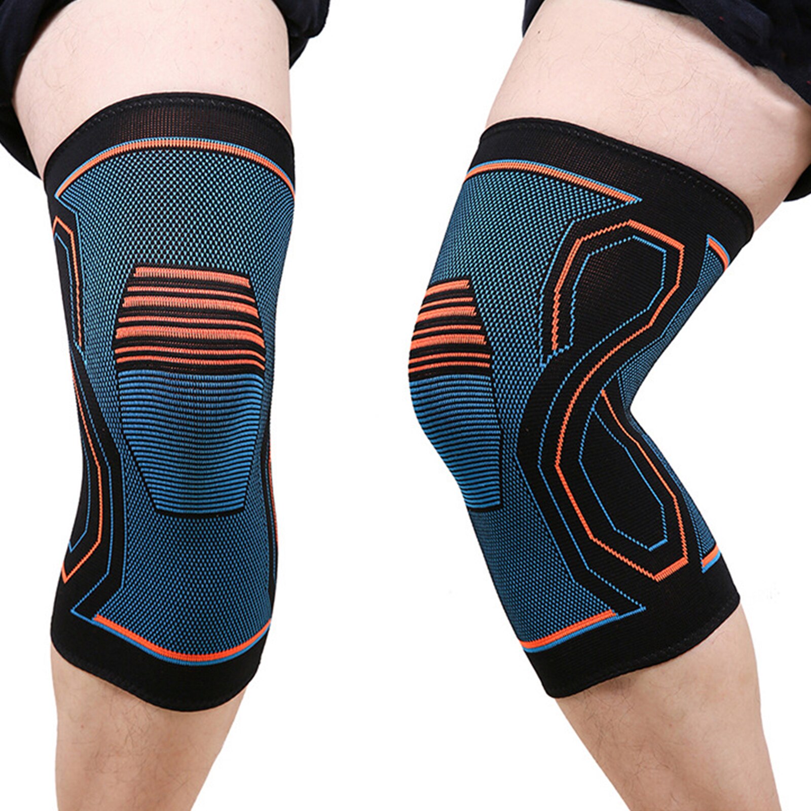 Kompressions knäbygel, träning knä stöd för smärtlindring, cykling, basket, gym, stickad knä ärm för vuxna