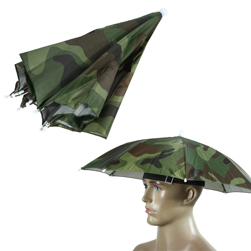 55/65cm Portable Outdoor Umbrella Hat Cap Folding Women Men Umbrella Fishing Hiking Golf Beach Headwear Handsfree Umbrella: Camo