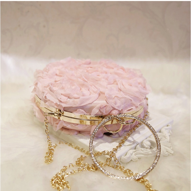 Luxury 3D Lace Flower Handbag Birthday Wedding Evening Women Clutch Round Purses and Handbags Crossbody Party Shoulder Bags