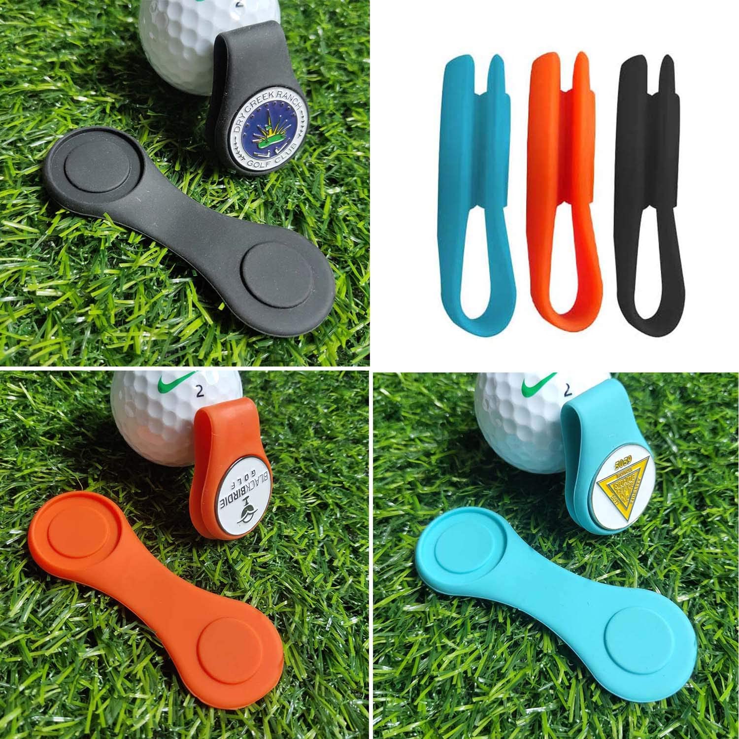 Durable Silicone Set Magnetic Golf Ball Marker Hat Clip Black Blue Orange Removable Golfing Accessories