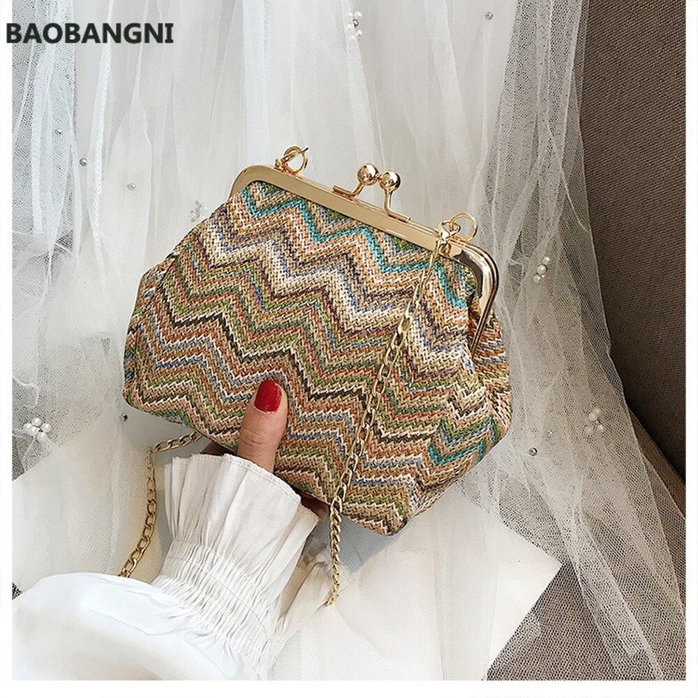 Kleine Crossbody Boho Tasche für Frauen Abend Kupplung Taschen Haspe Damen Handtasche Weibliche Stroh Strand Rattan Frauen Messenger Tasche